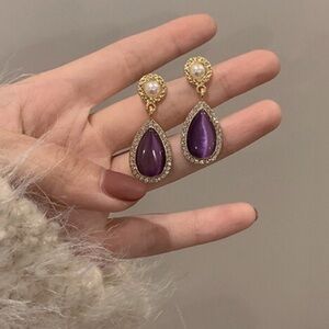 French Style Vintage Purple Opal Earrings